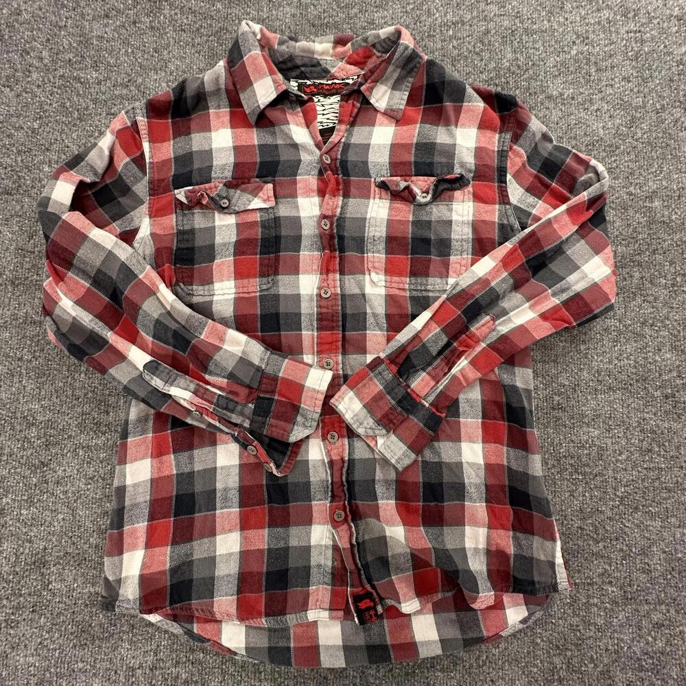 Hawk Mens Red Black Plaid Cotton Button Down Casual Shirt Small #235
